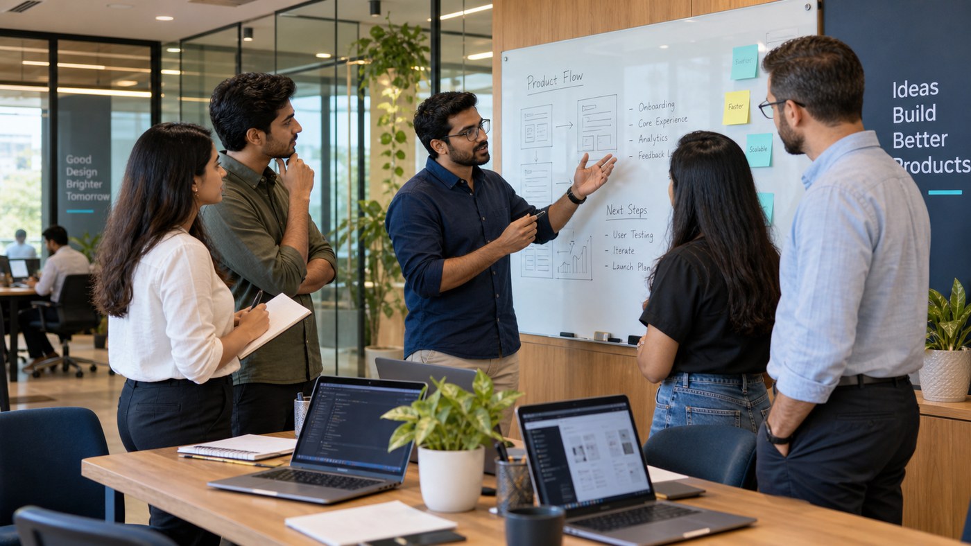 Full-stack software engineers and cloud architects pairing at dual-monitor workstation on B2B SaaS onboarding funnels