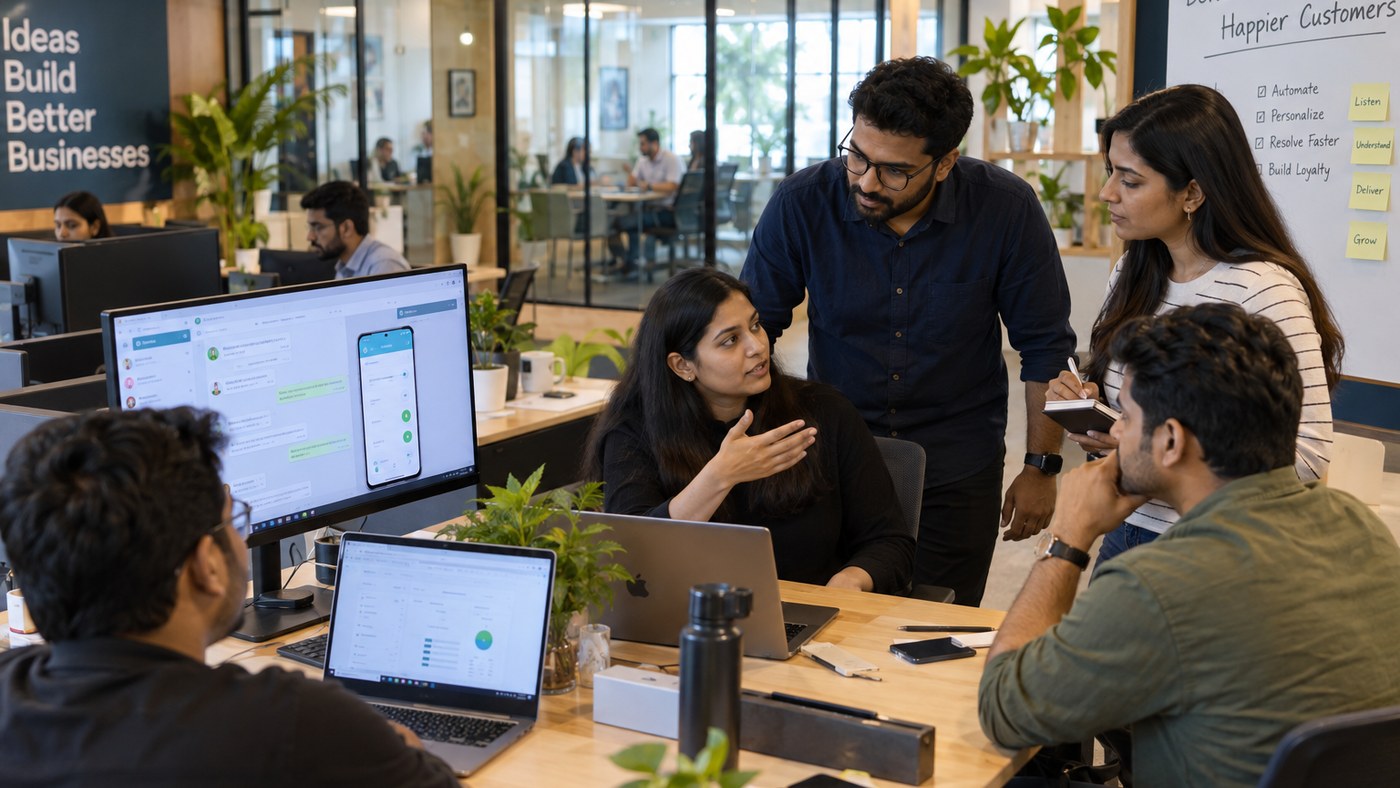 Operations team configuring automated WhatsApp messaging workflows and CRM synchronization pipelines