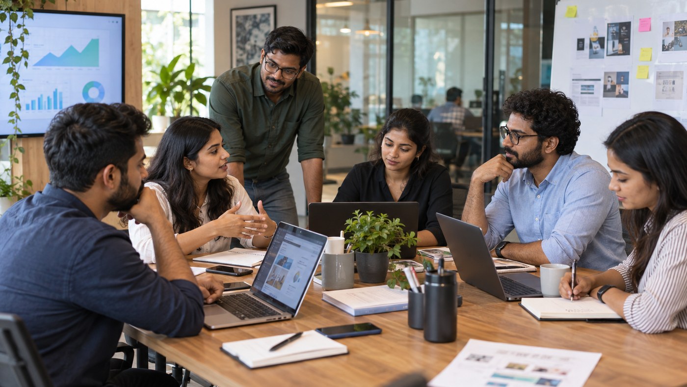 Conversion rate optimization team analyzing website user behavior and A/B test experiments